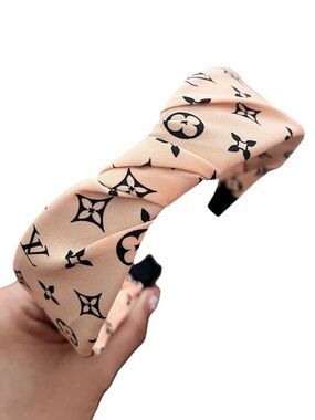 💎2/$30💎 Designer Inspired Upcycled Monogram Beige Black Headband